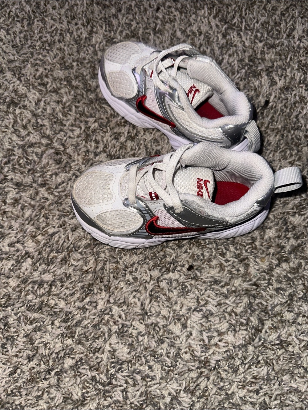 Nike Kids White and Red Swoosh Sneakers